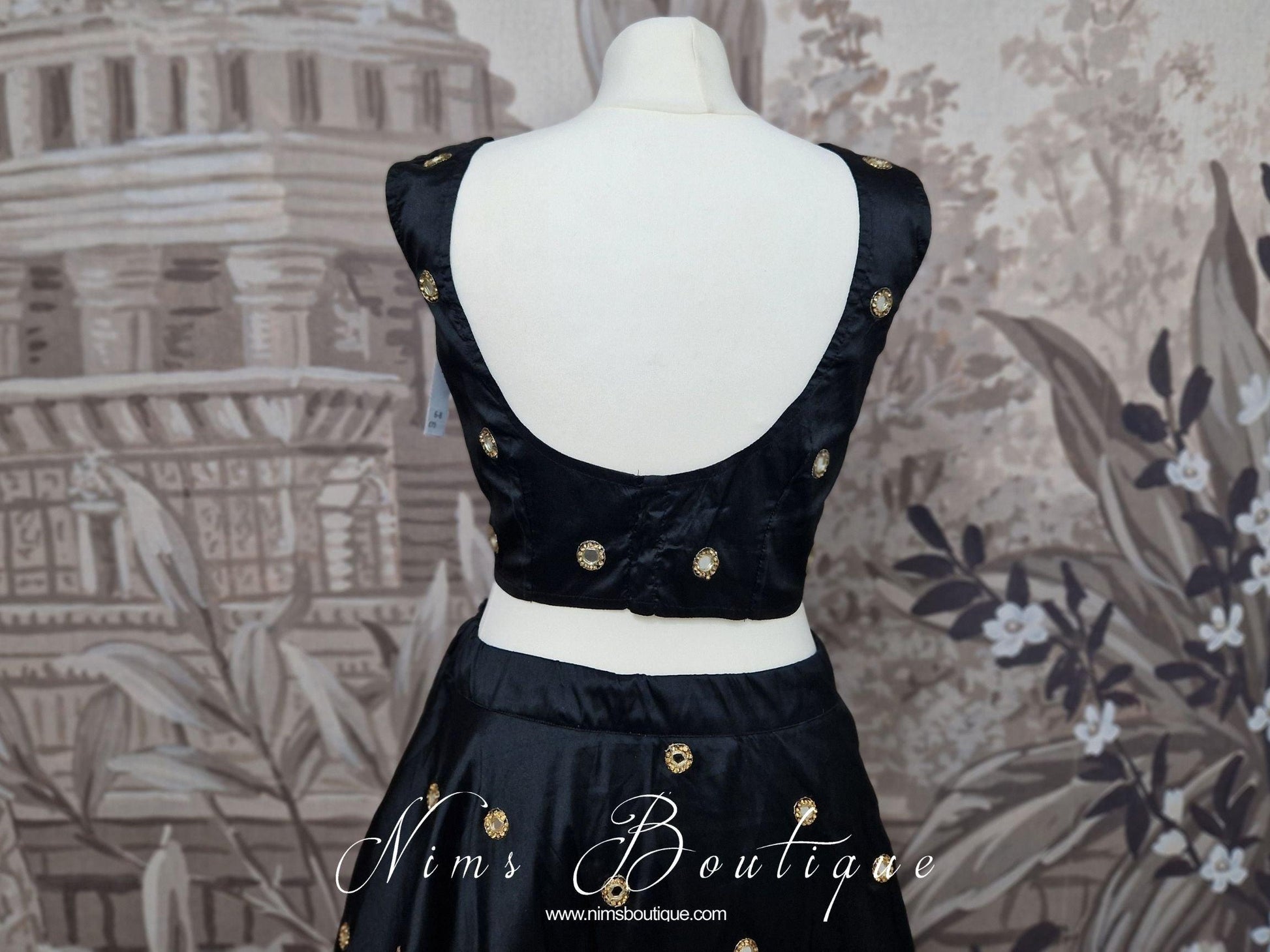 Nims Boutique Rani Luxury Black Silk Mirror Blouse size 4-22