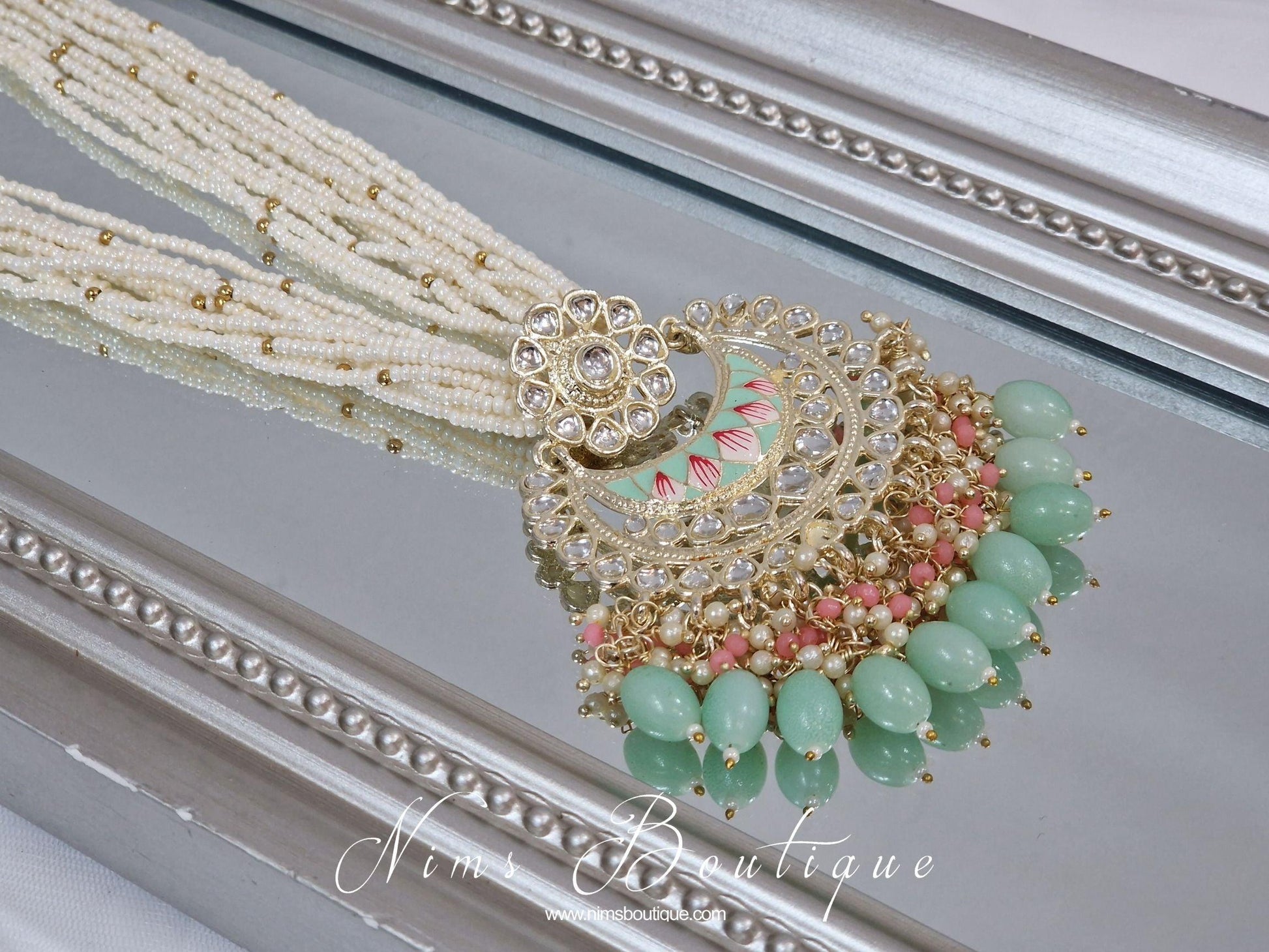 Nims Boutique Sana Pearl Mint & Pink Haar Set