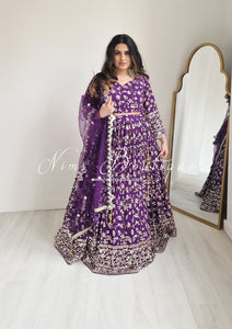 Luxury Purple Zari Work Lehnga with sleeves (12-14)