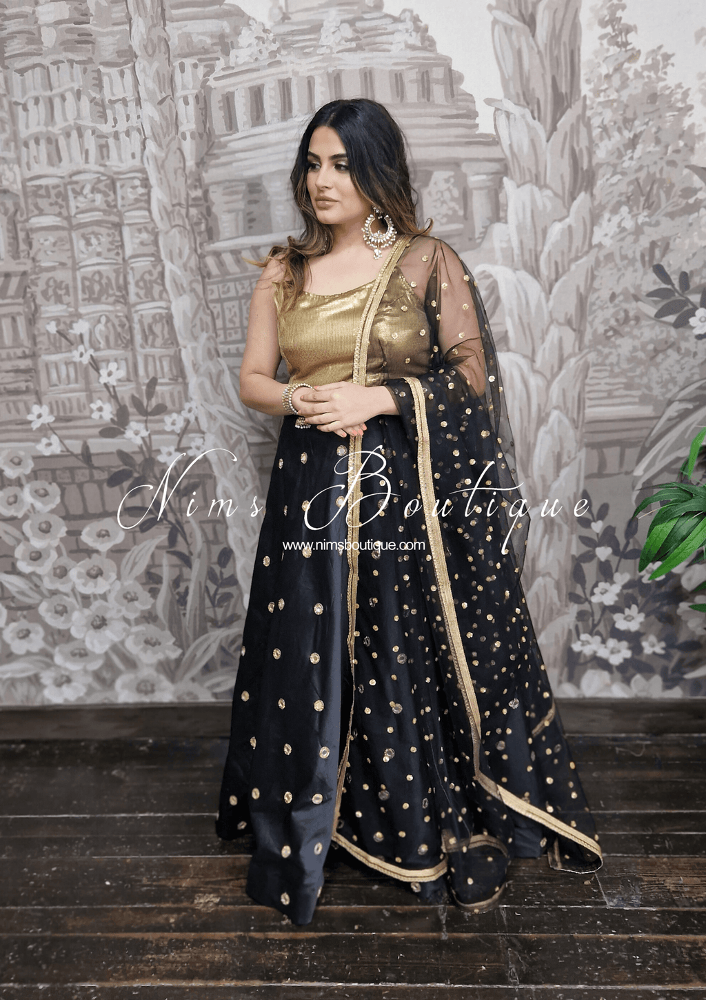 Nims Boutique Rani Luxury Black Mirror readymade lehnga skirt sizes 4-26