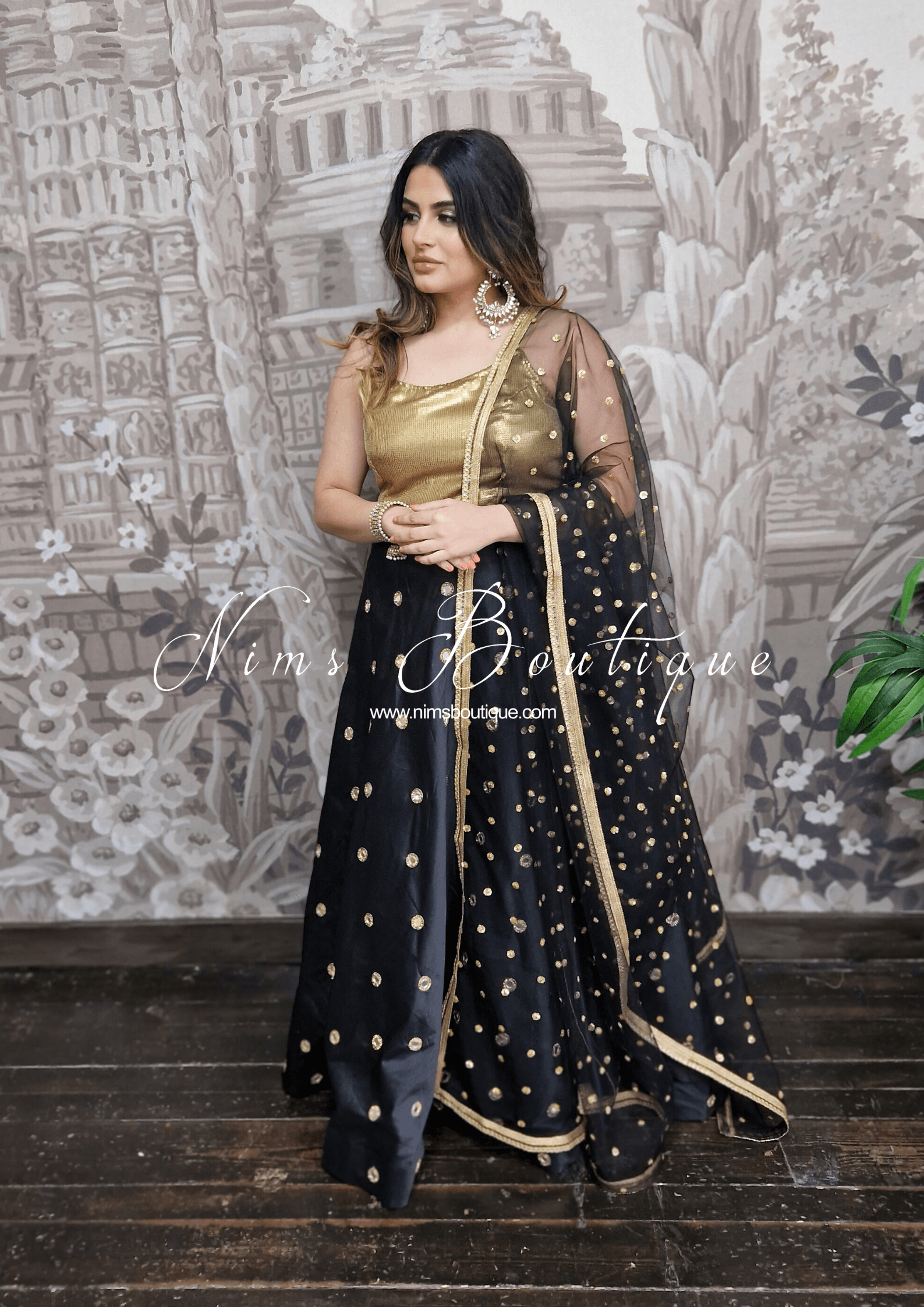 Nims Boutique Rani Luxury Black Mirror readymade lehnga skirt sizes 4-26