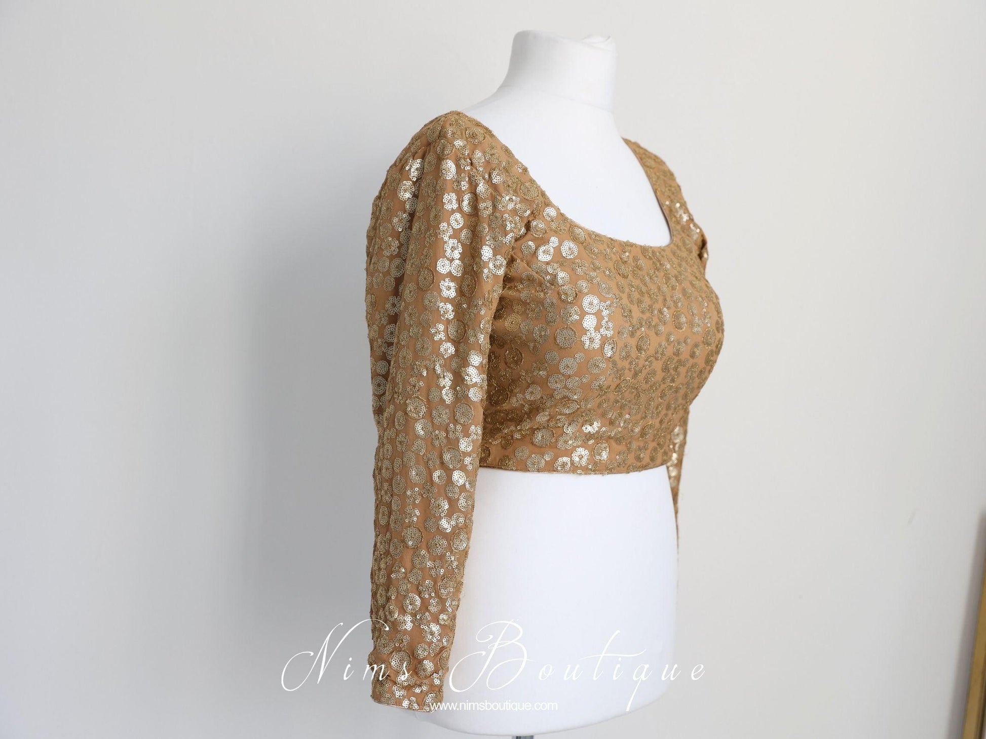 Nims Boutique Luxury Rose Gold Sequin Embellished Long sleeved Blouse size 10-24