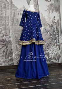 Luxury Navy Embellished & Floral Sharara Suit (10-12)