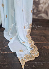 Pastel Blue & Gold Embroidered Gharara Suit (Size 12-14)
