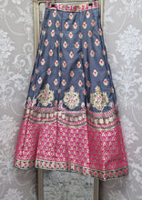 Grey, Gold & Hot Pink Brocade Semi stitched skirt/lehnga