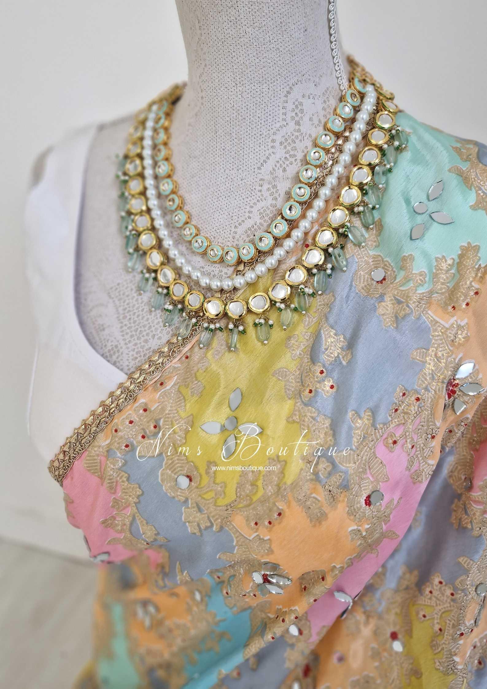 Nims Boutique Myra Blossom Kundan Mint Haar Set