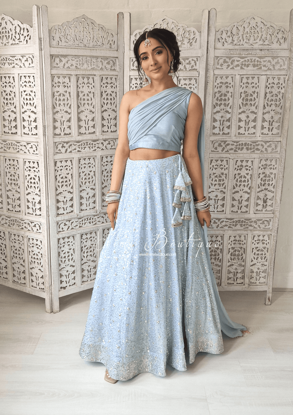 Nims Boutique Arya Powder Blue & Gold Sequin Luxury Skirt sizes 4-14