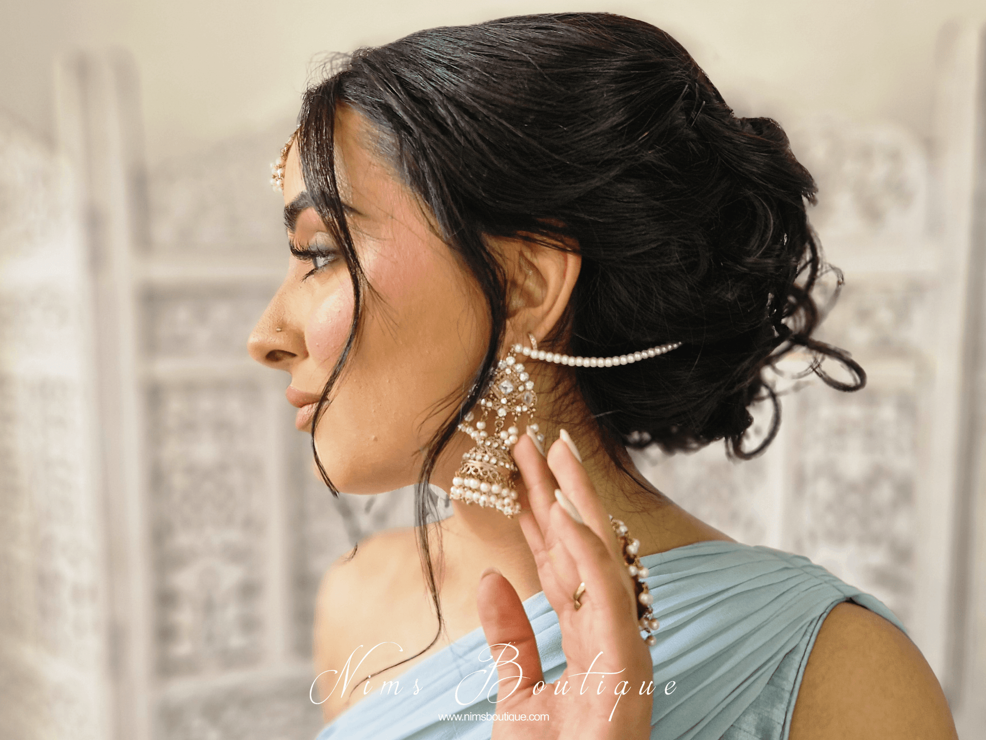 Nims Boutique Tamannah Royal Pearl Earrings & Tikka Set