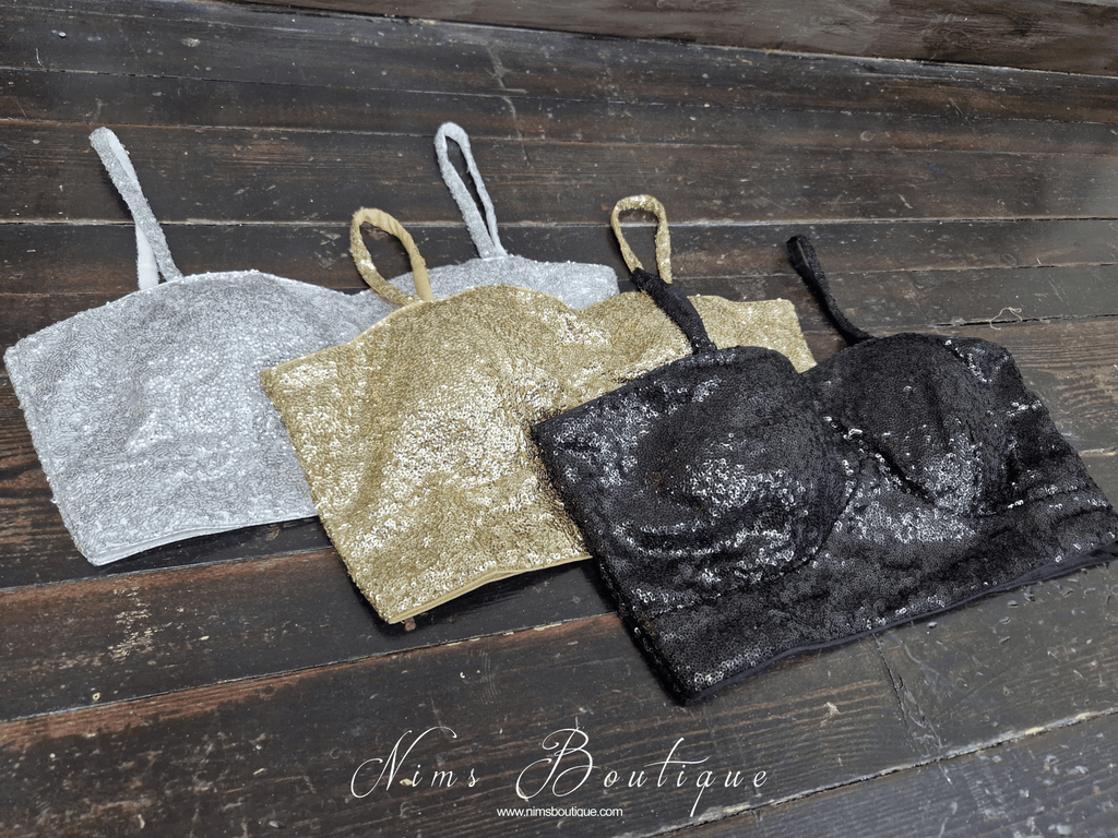 Nims Boutique Gia Silver Sequin Strap Blouse various sizes