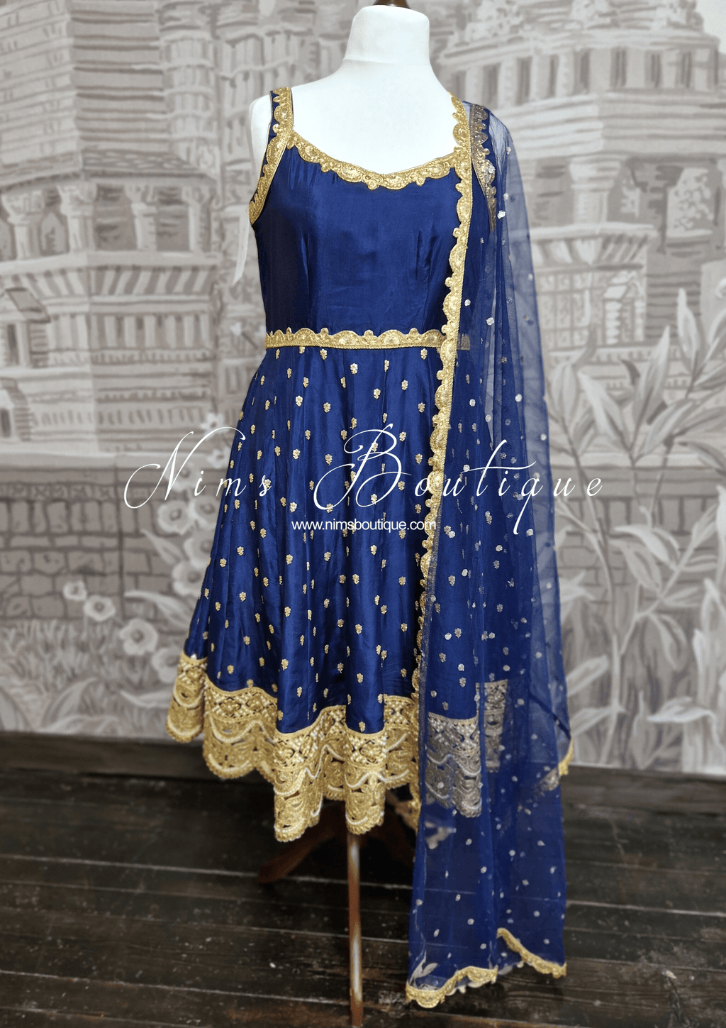 Nims Boutique The NB Luxury Navy Silk Anarkali with Pajami sizes 4-20