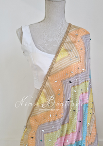 Sitara Luxury Light Pastels Zig Zag Mirror Dupatta/Chunni