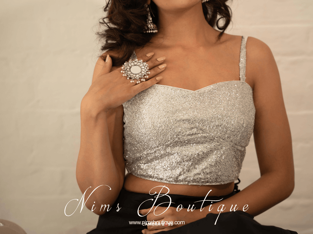 Nims Boutique Gia Silver Sequin Strap Blouse various sizes