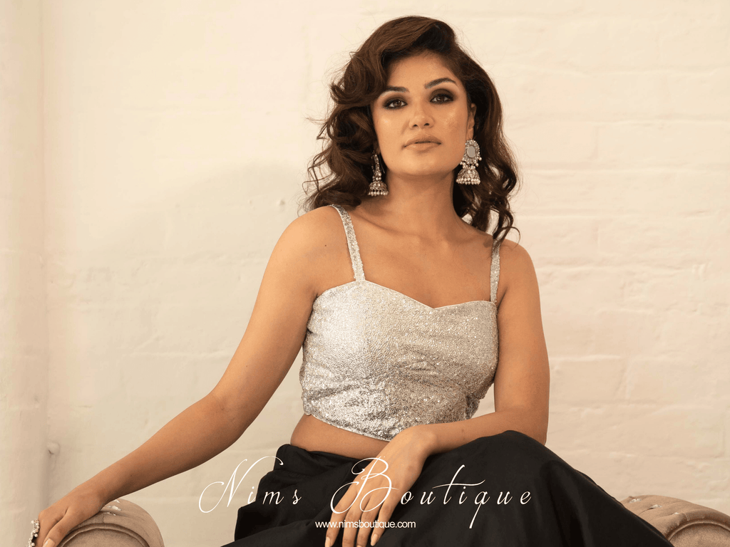 Nims Boutique Gia Silver Sequin Strap Blouse various sizes