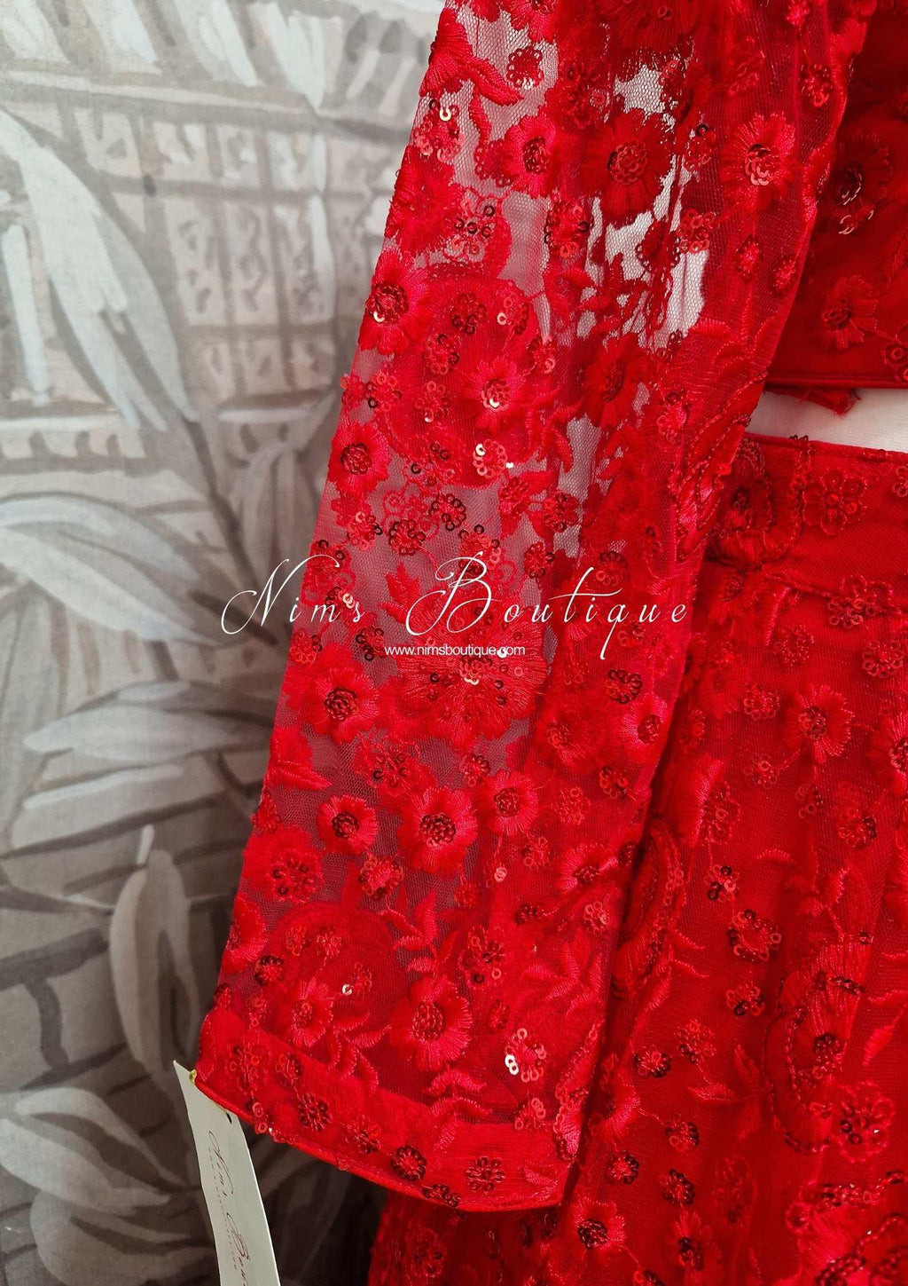 Nims Boutique Luxury Deep Red Sequin Lehnga 8-20