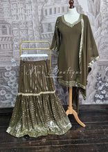 Dark Khakhi Sequin Embellished Gharara Suit (Size 12-14)