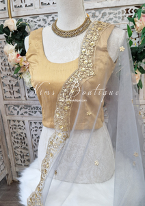 Luxury Grey Net Sequin Scallop Edge Dupatta/Chunni (SE1)