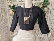 Black Raw Silk High Neck Blouse with sleeves (4-26)