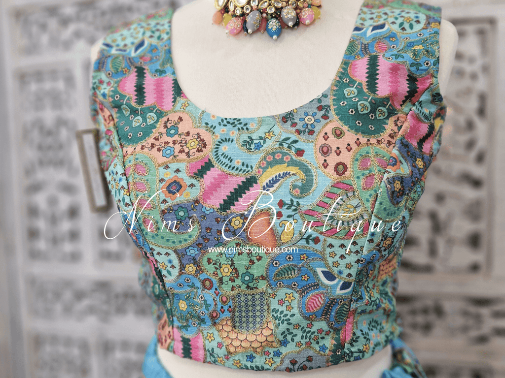 Nims Boutique Suraiya Luxury Blues Printed Blouse sizes 6-18