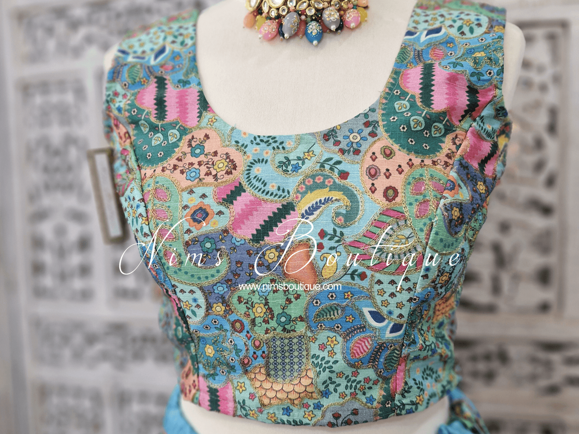 Nims Boutique Suraiya Luxury Blues Printed Blouse sizes 6-18