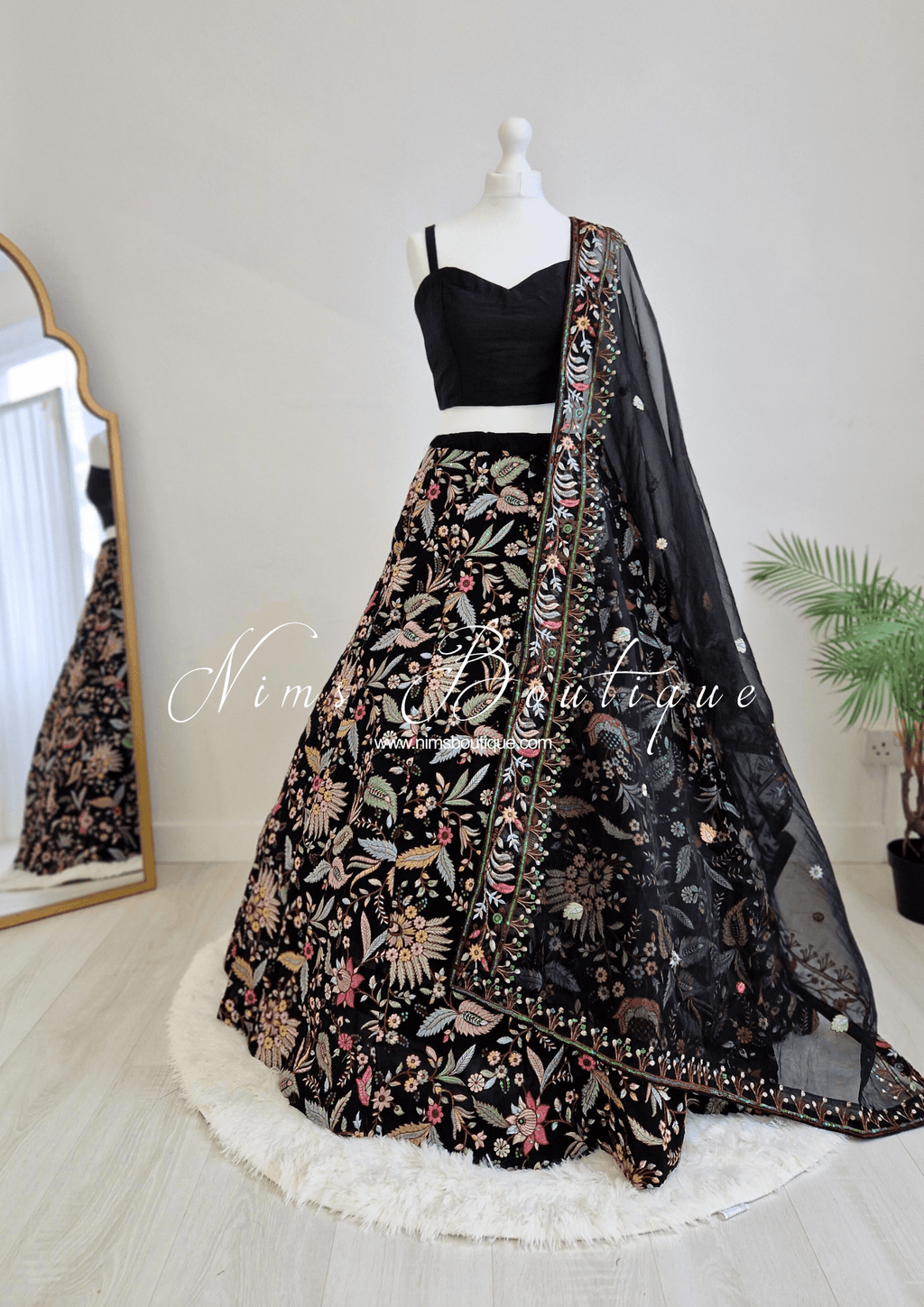 Nims Boutique Sarika Black Multicolour Embellished Luxury Skirt sizes 4-22