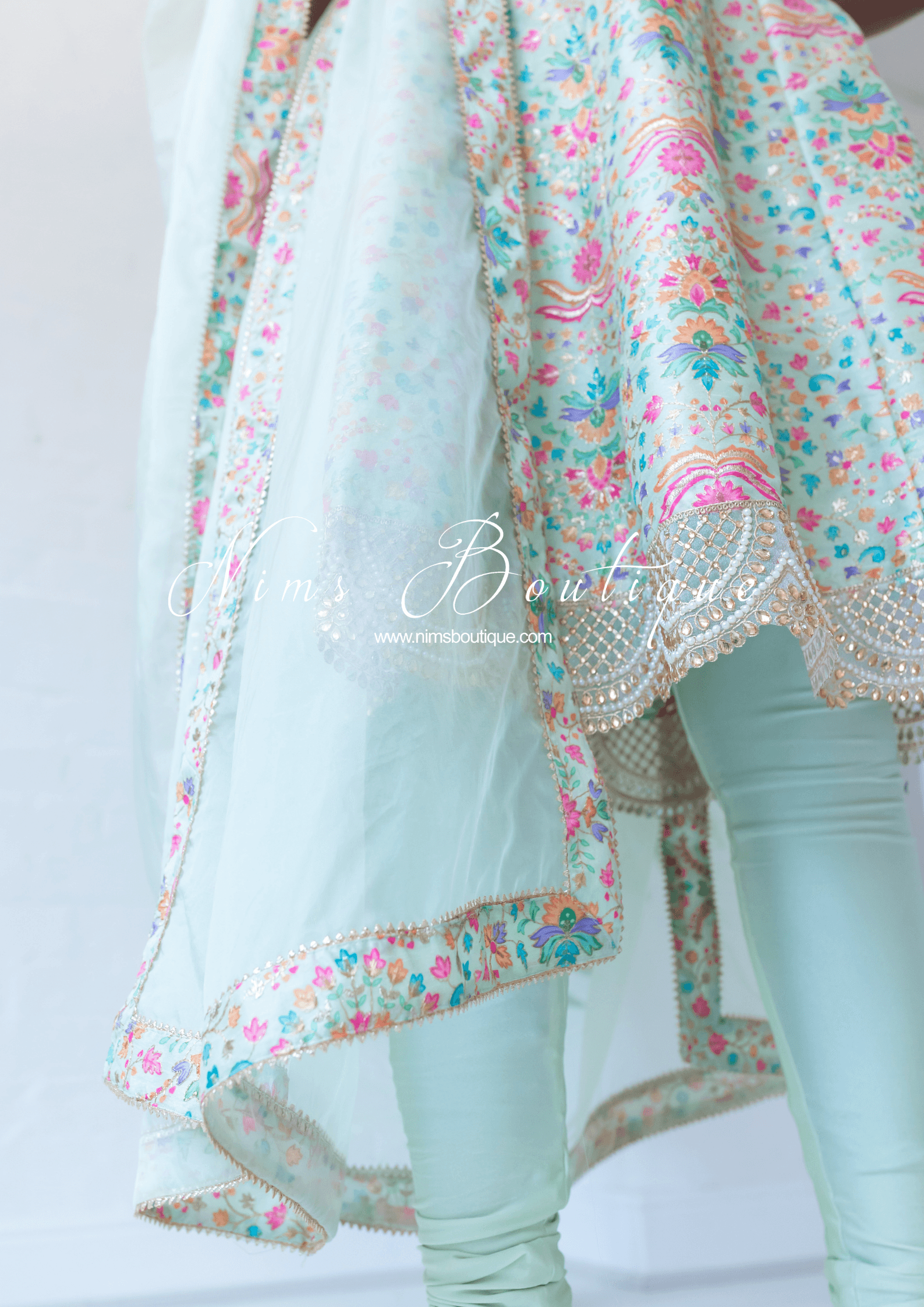 Nims Boutique Mia Mint Green & Multicolour Frock Pajami Suit sizes 4-22