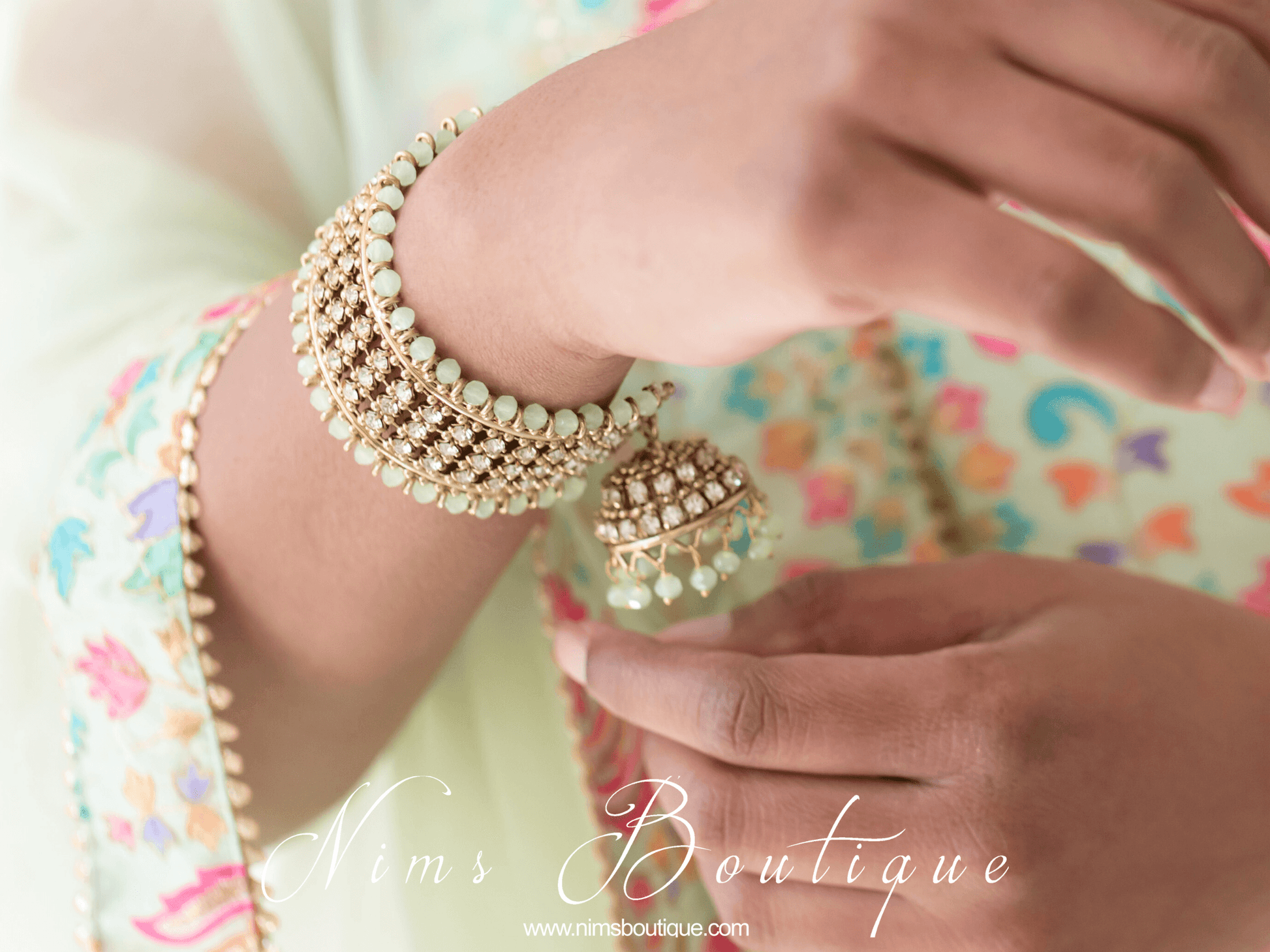 Nims Boutique Royal Mint Bracelet with hanging chumka