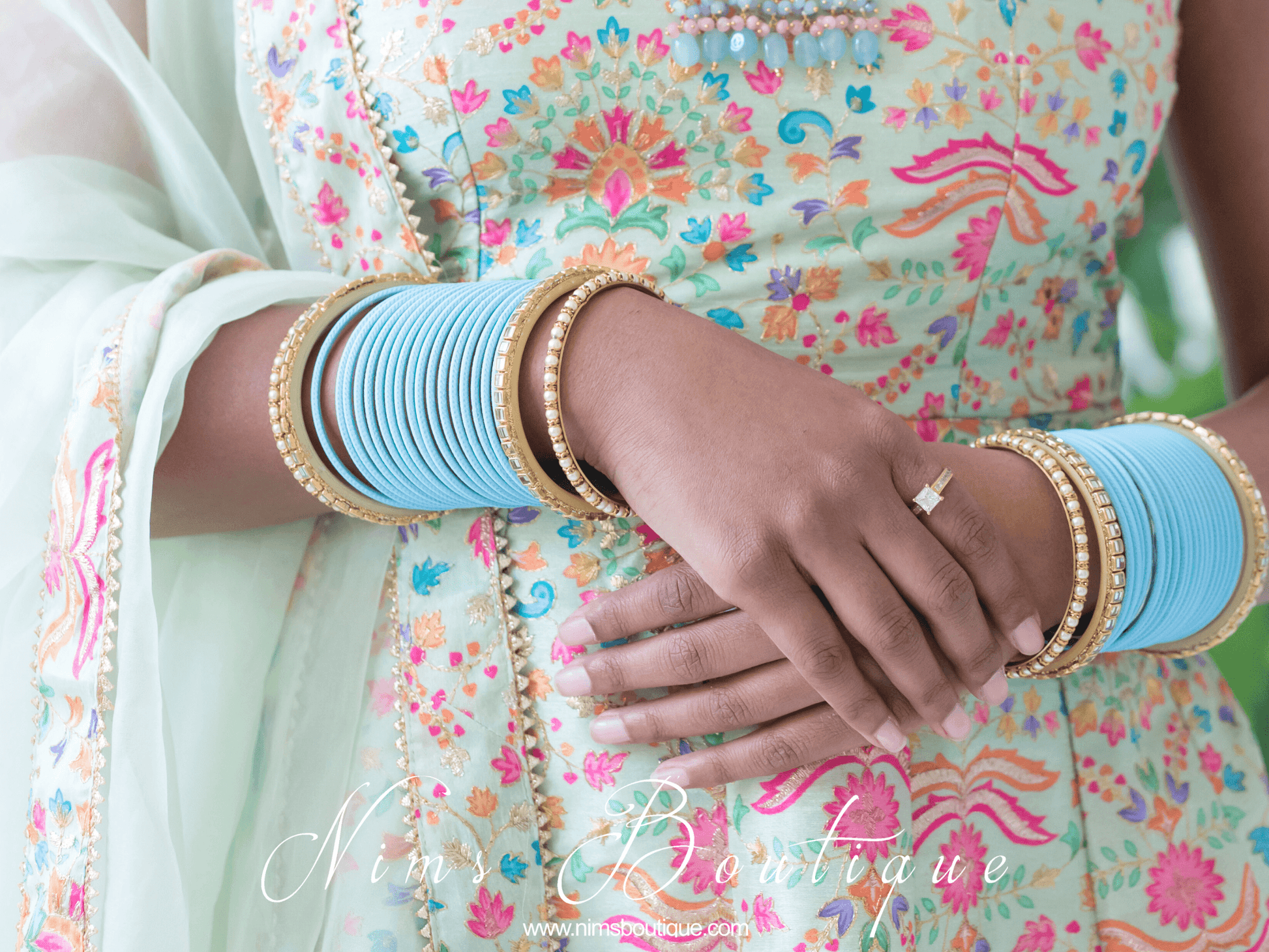 Nims Boutique Light Blue & Kundan Set of Bangles LBN