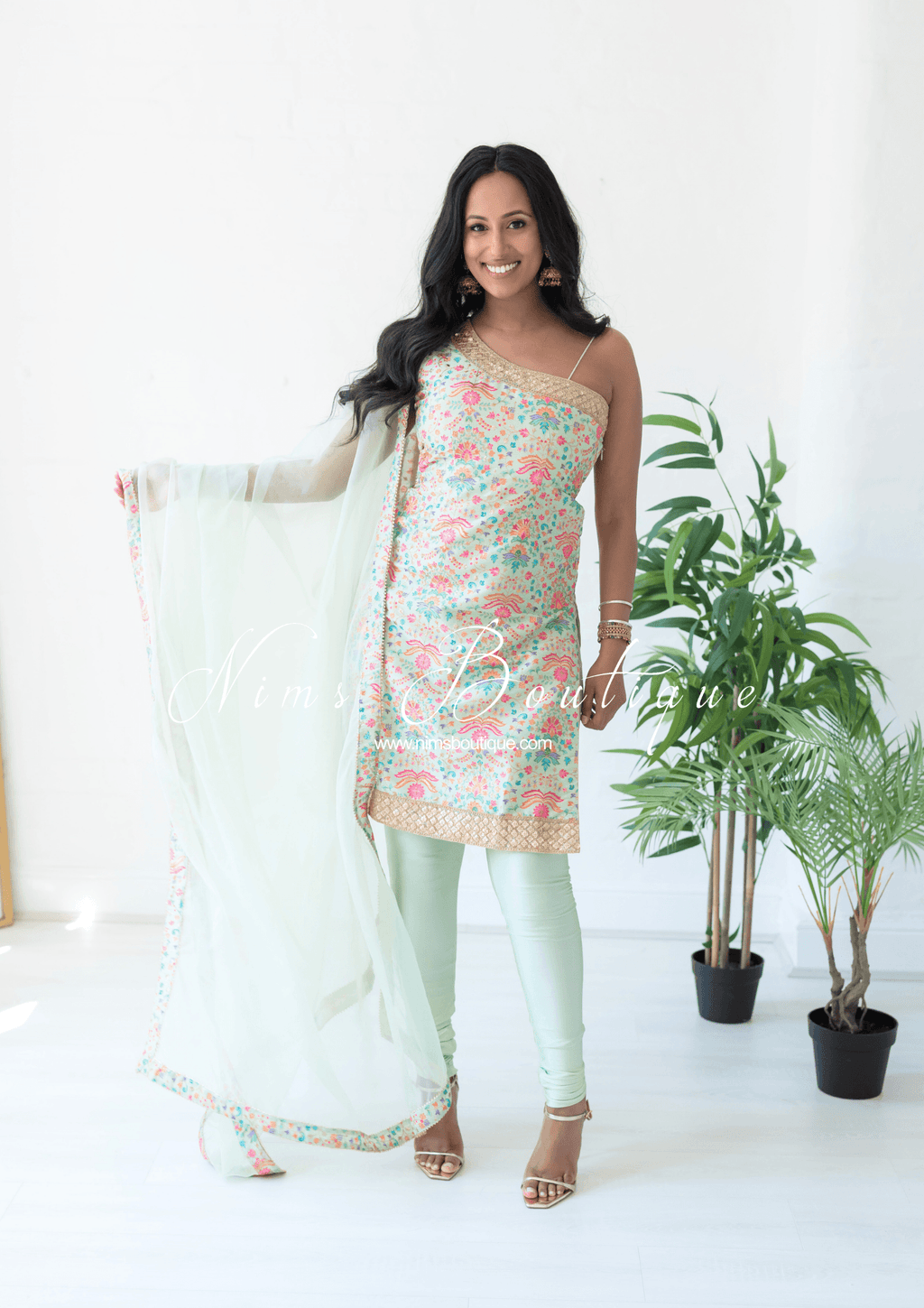 Nims Boutique One Shoulder Mia Mint Greens & Pinks Multicolour Pajami Suit sizes 4-16