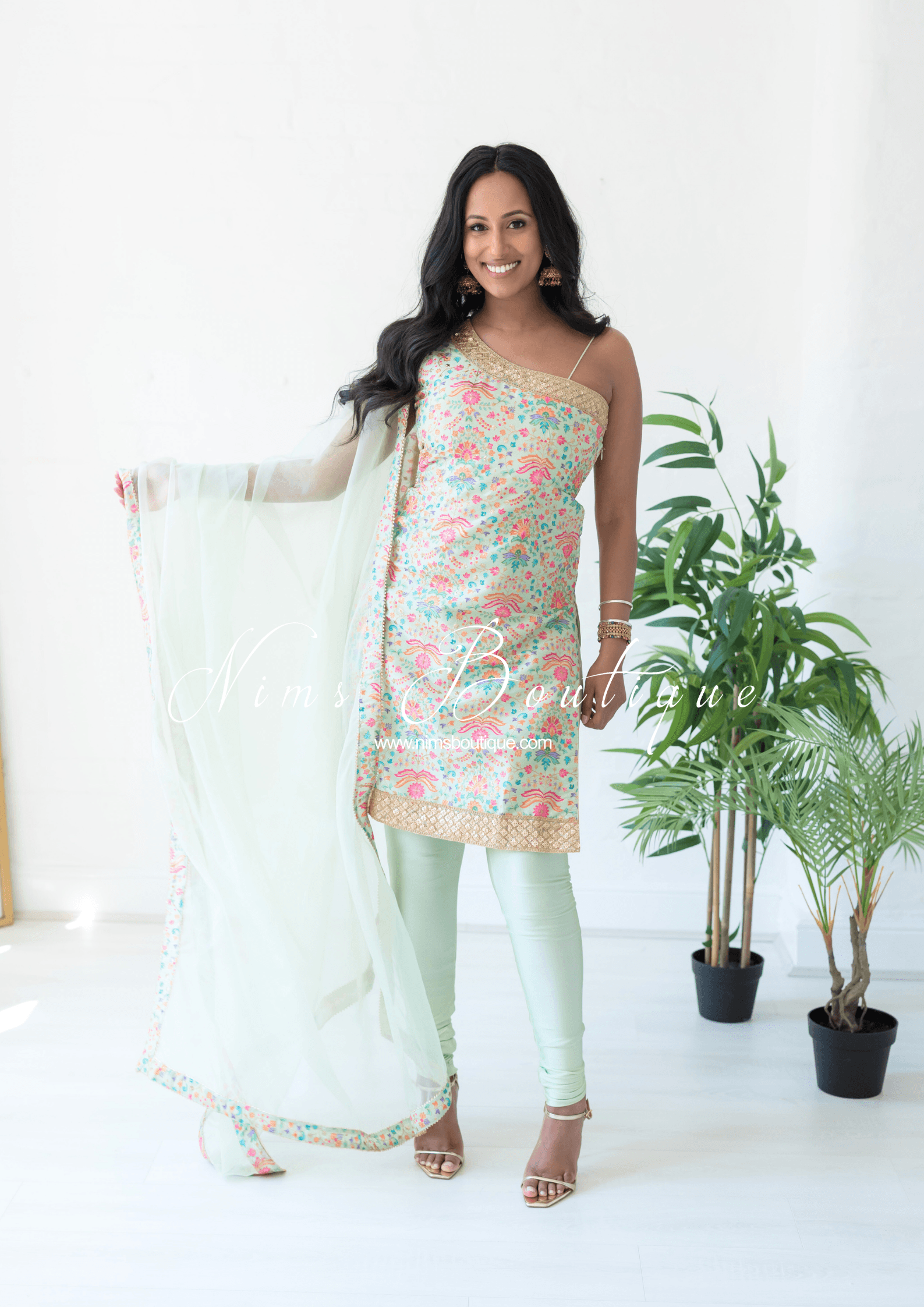Nims Boutique One Shoulder Mia Mint Greens & Pinks Multicolour Pajami Suit sizes 4-16