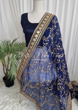 Mahi Luxury Navy Organza Embroidered Dupatta/Chunni