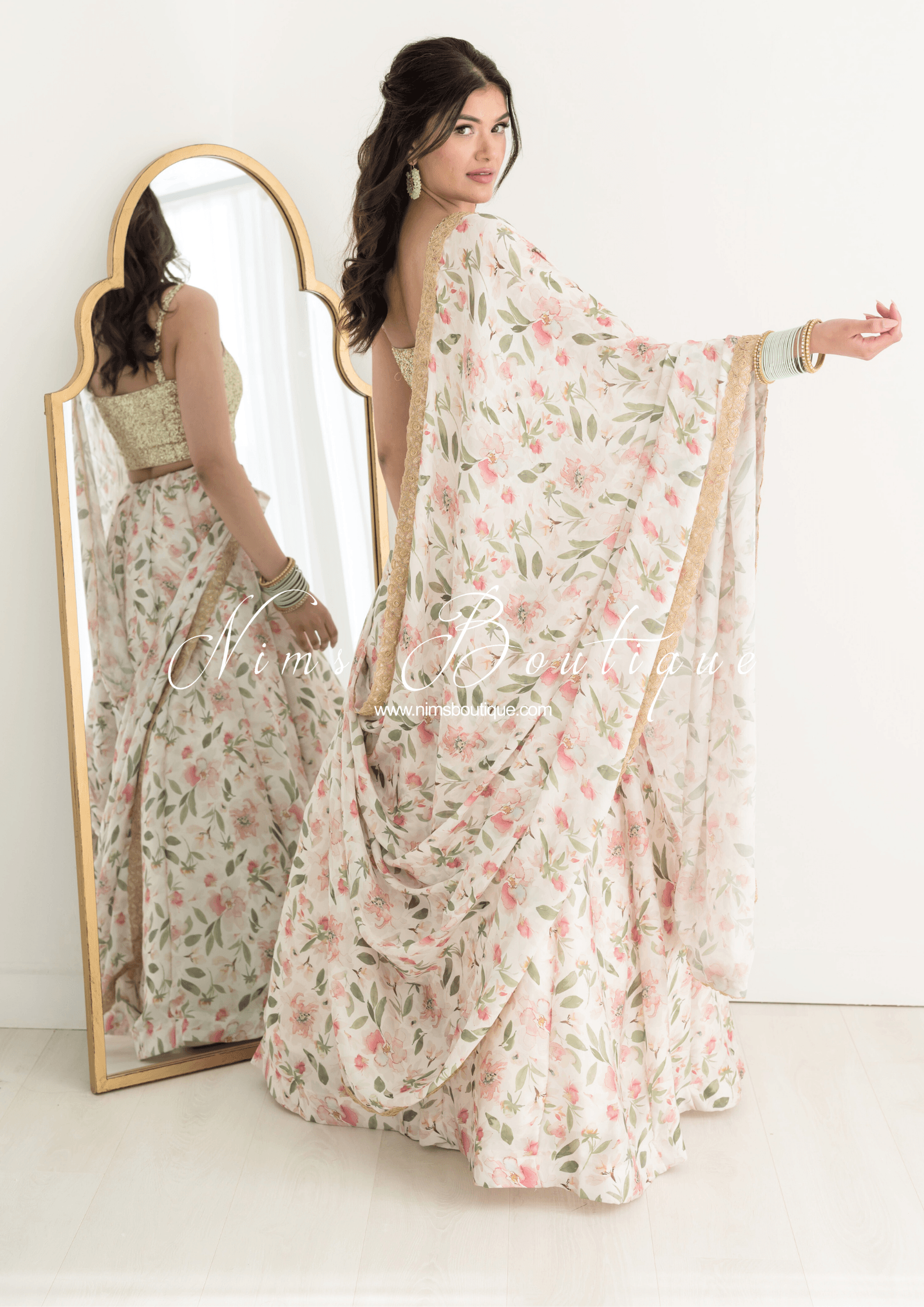 Nims Boutique Olivia Satin Print Dupatta/Chunni sequin edging