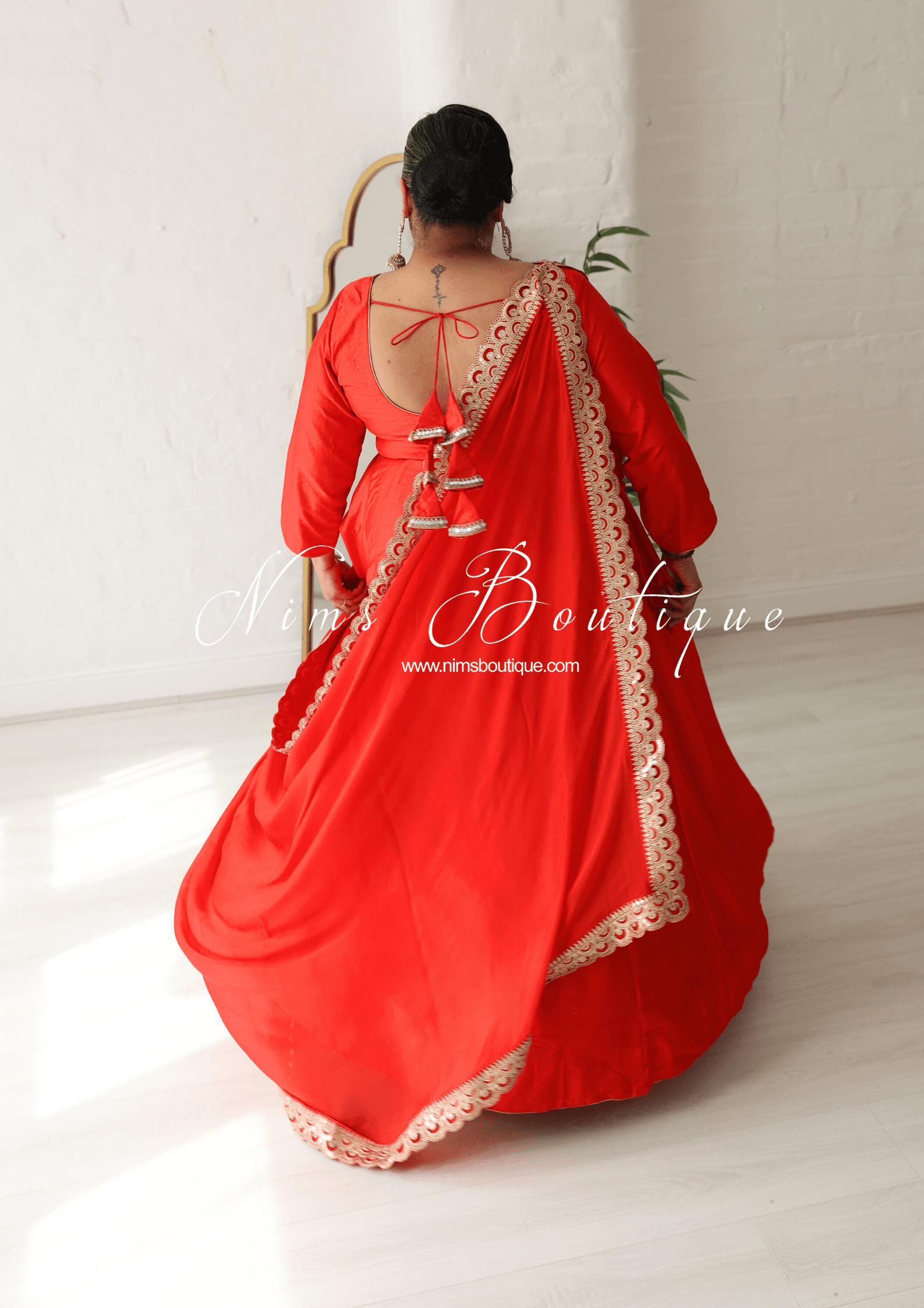 Nims Boutique Saira raw silk red gown with pajami sizes 8-20