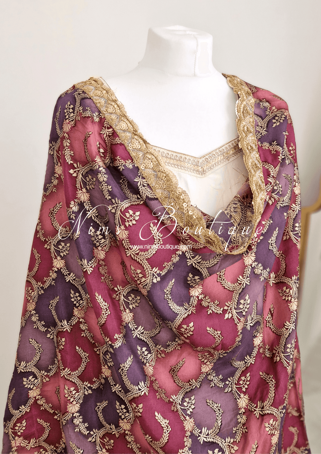 Nims Boutique The NB Classic Long Sleeved Ivory Silk & Multicolour Salwar Suit 8-20