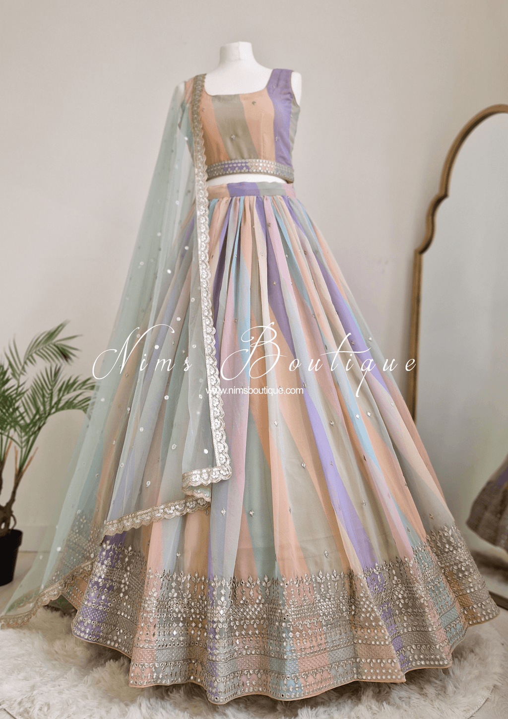 Nims Boutique Pastel Stripe Lehnga sizes 4-16