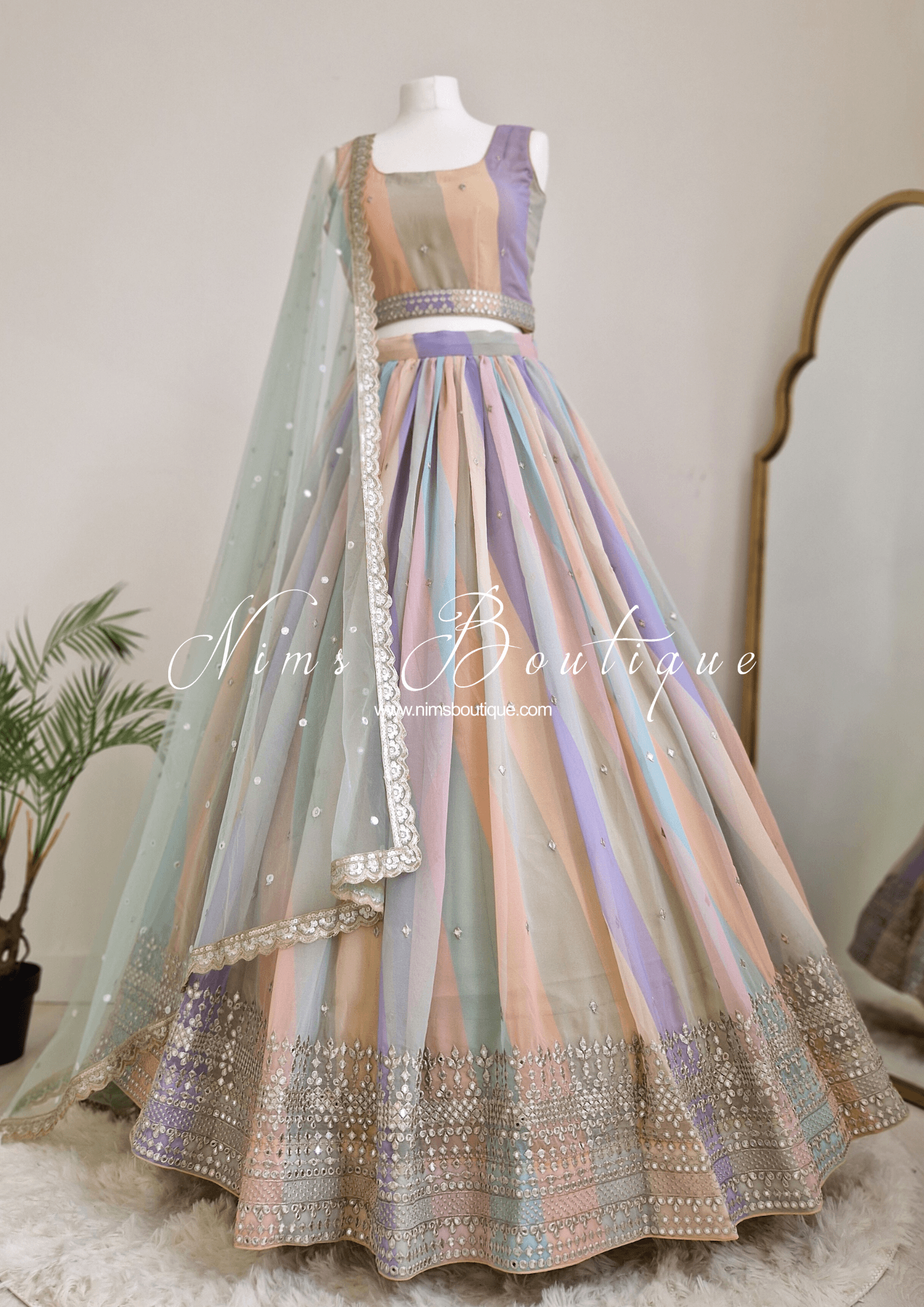 Nims Boutique Pastel Stripe Lehnga sizes 4-16