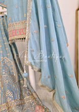 Luxury Powder Blue Embroidered Sharara Suit (Size 12-14)