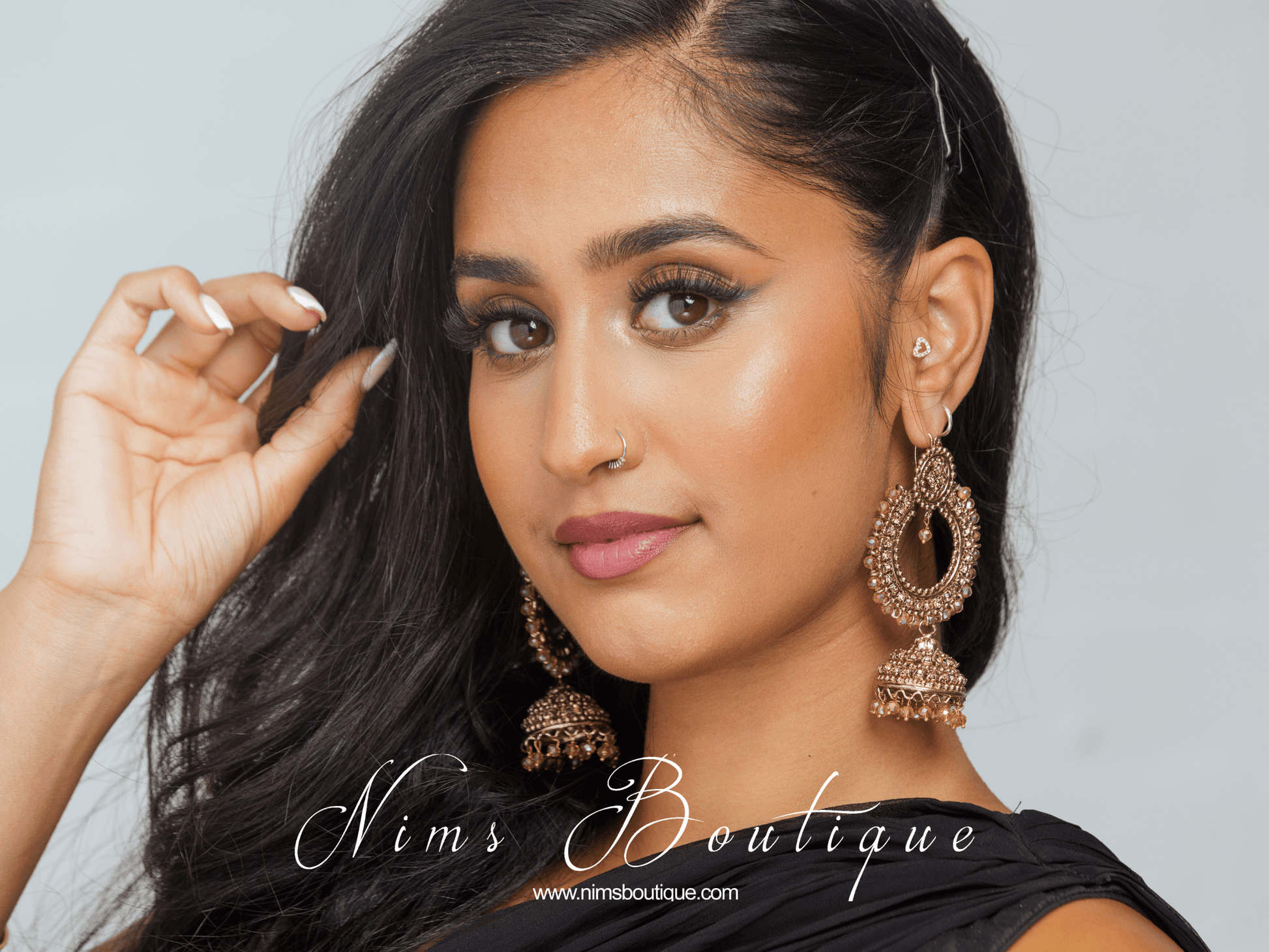 Nims Boutique Nish Antique Gold & Gold Stone Chumka Earrings