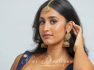 Nims Boutique Royal Antique Gold & Clear Stone Tikka Set