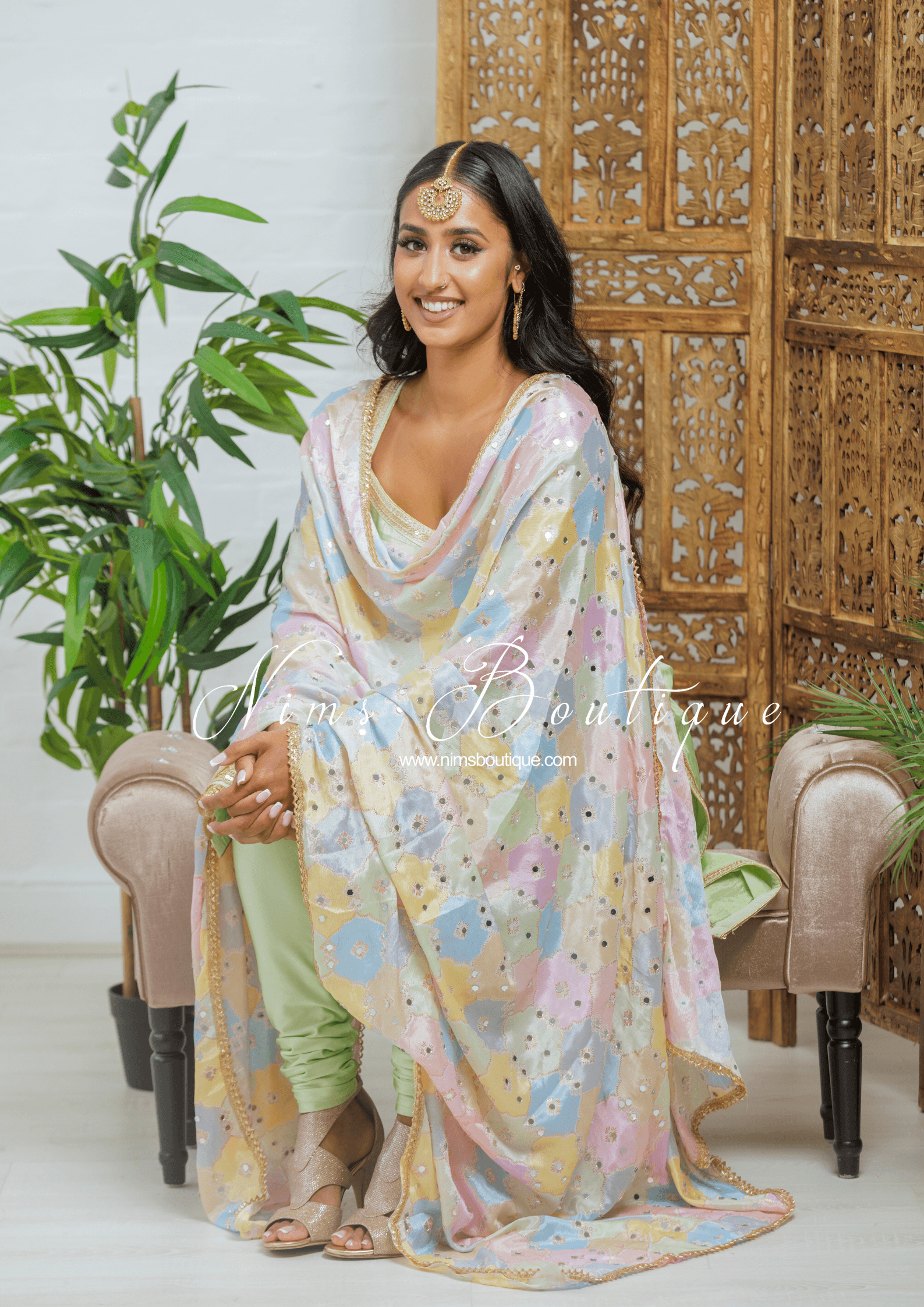 Nims Boutique Sitara Luxury Pastel Multicolour Mirror Dupatta/Chunni
