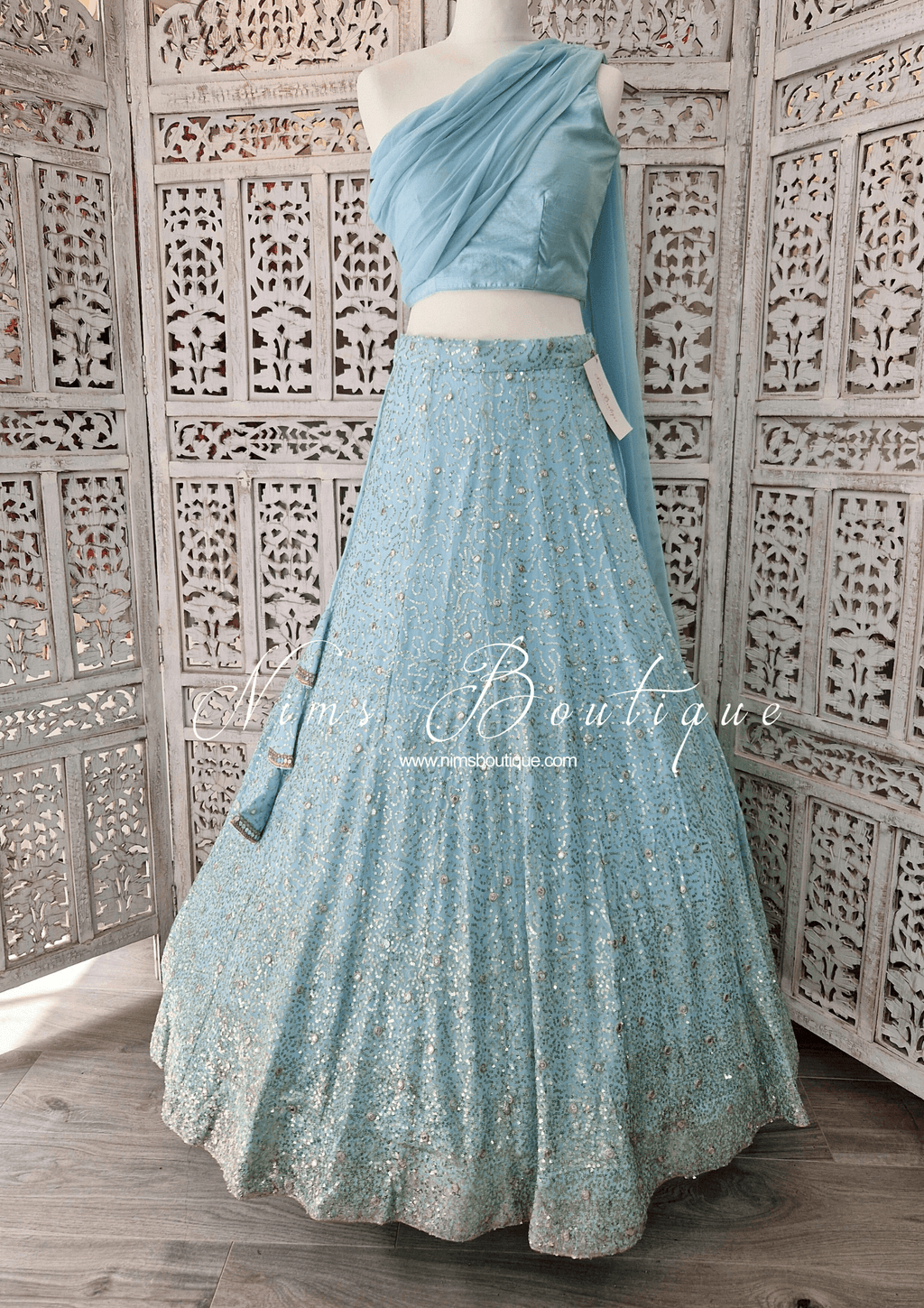 Nims Boutique Arya Powder Blue & Gold Sequin Luxury Skirt sizes 4-14
