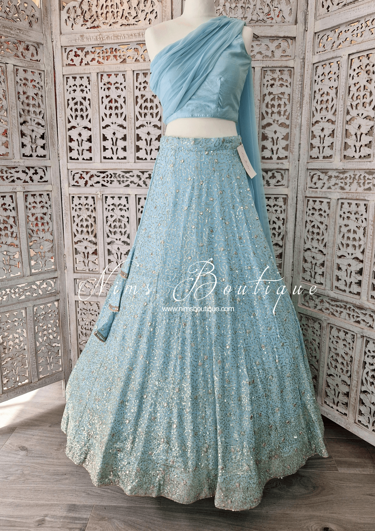 Nims Boutique Arya Powder Blue & Gold Sequin Luxury Skirt sizes 4-14