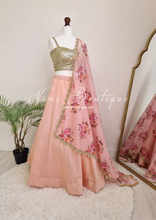 Luxury Peach Organza Floral Dupatta/Chunni with Pearl Edging