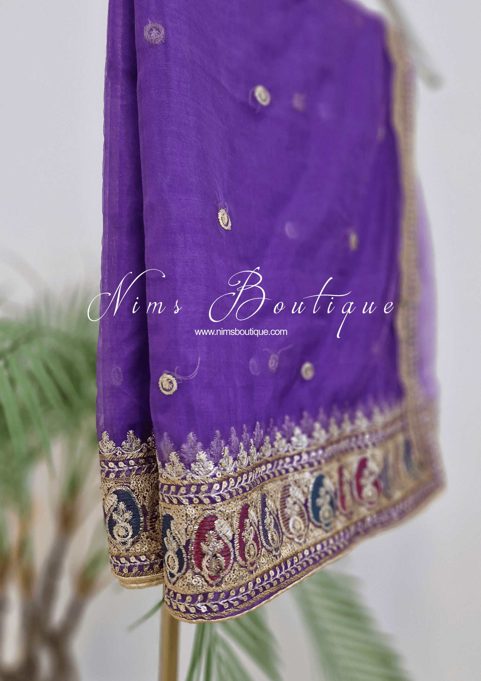 Nims Boutique Sunidhi Purple Multicolour Organza Dupatta/Chunni