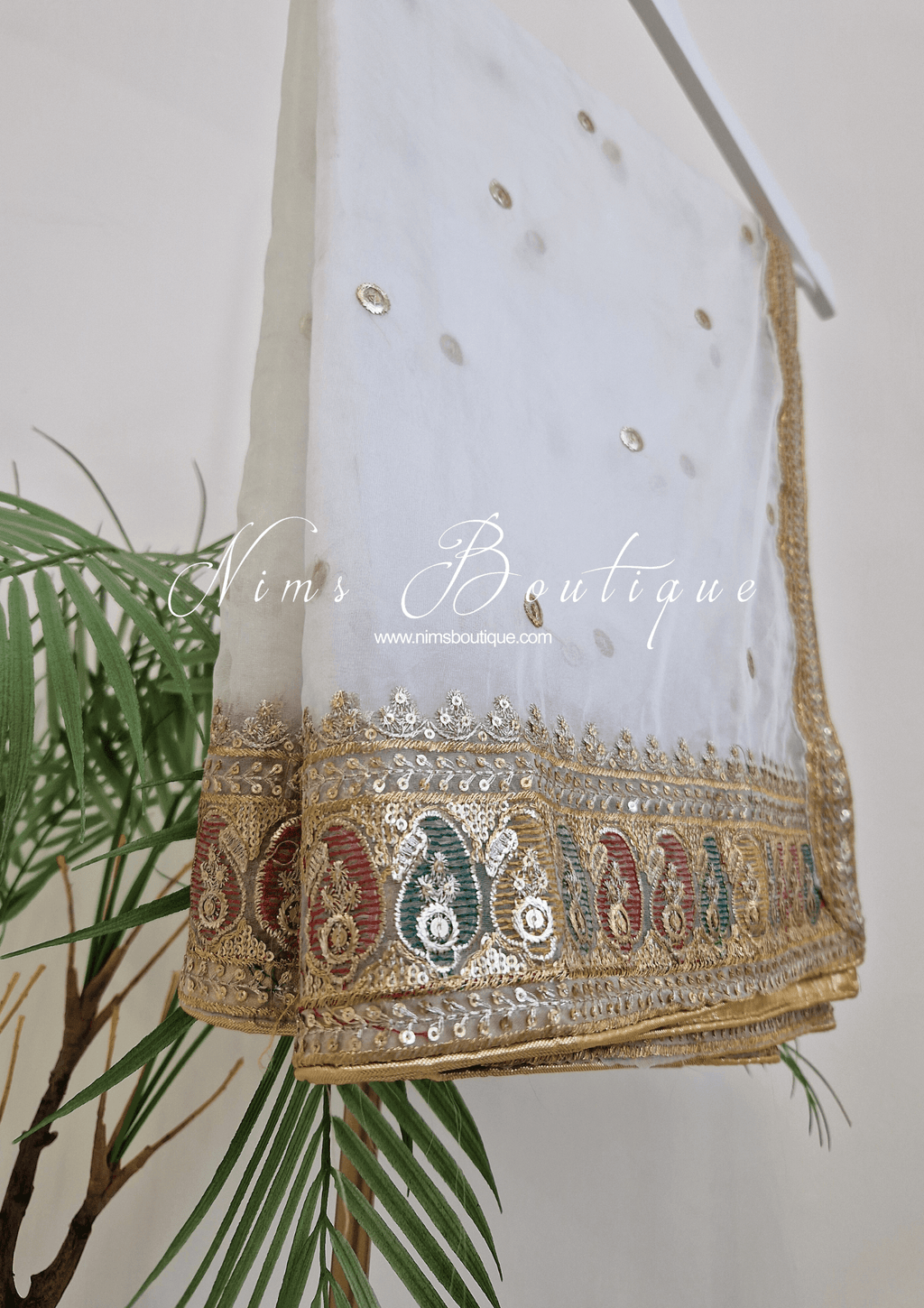 Nims Boutique Sunidhi White Multicolour Organza Dupatta/Chunni