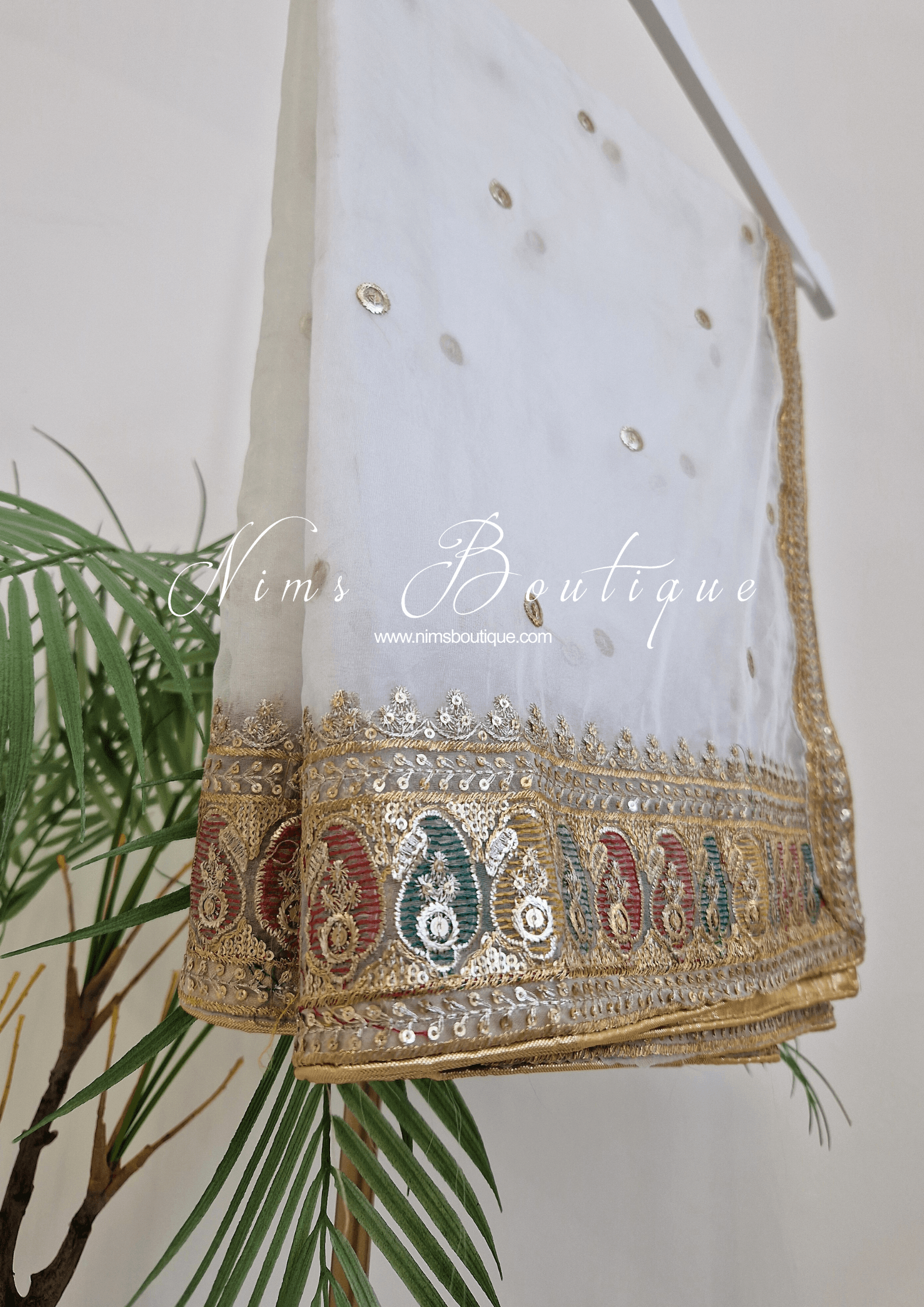 Nims Boutique Sunidhi White Multicolour Organza Dupatta/Chunni