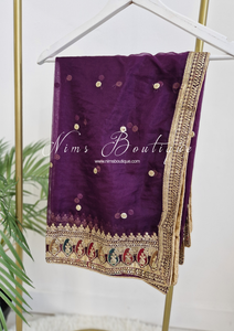 Sunidhi Aubergine Multicolour Organza Dupatta/Chunni