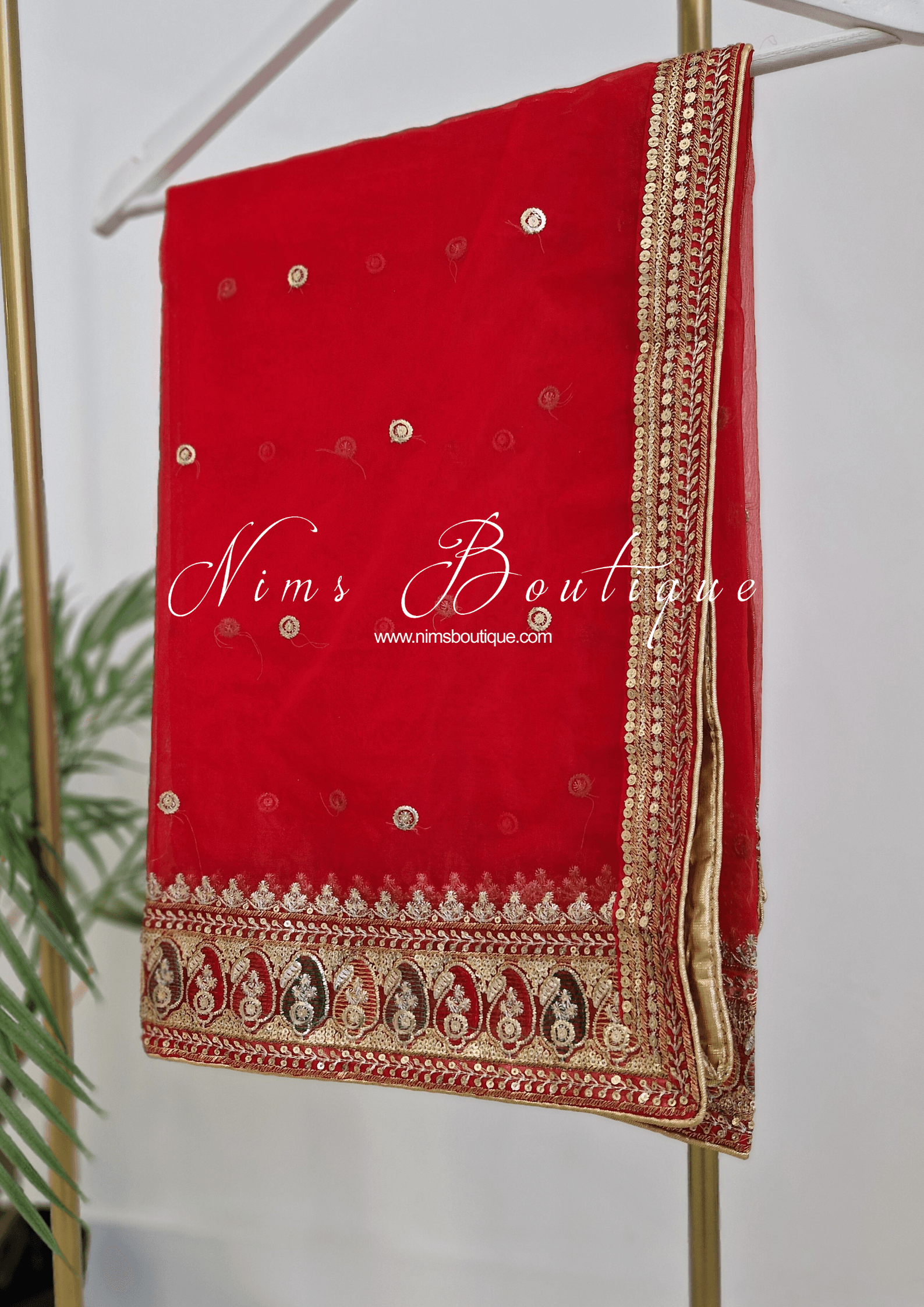 Nims Boutique Sunidhi Red Multicolour Organza Dupatta/Chunni