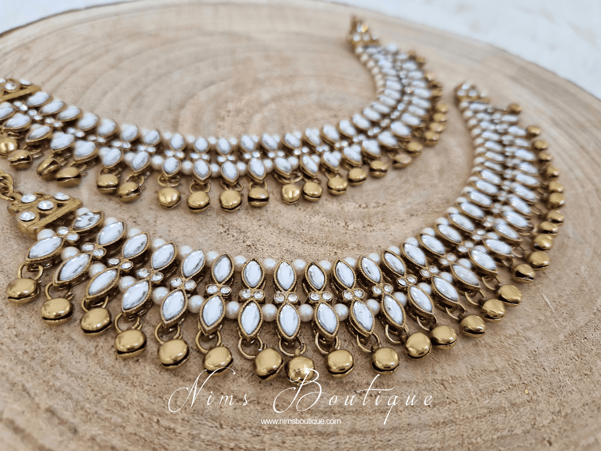 Nims Boutique Antique Gold Ghungroo Anklets with Bells