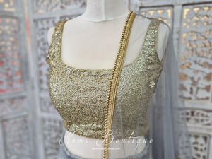 Luxury Gold Sequin Thin Strap Blouse Short (size 4-18)