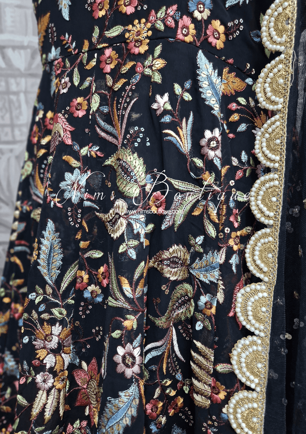 Nims Boutique Sarika Luxury Black & Multicolour Anarkali Suit with Pajami sizes 12-22